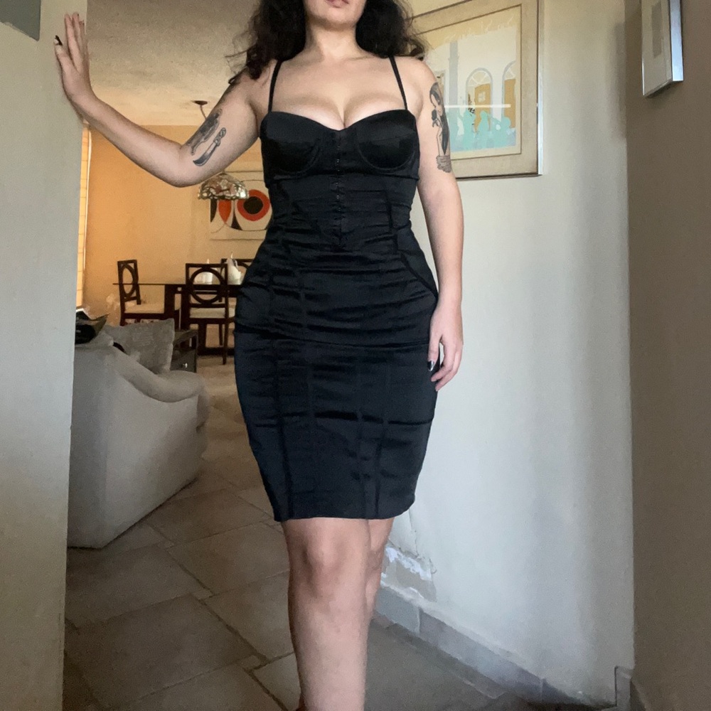 Black satin corset dress by Karen Millen size US 8/UK 12 🖤